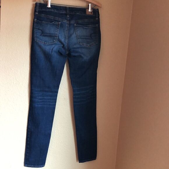 American Eagle Jeans Jegging Super Stretch dark denim fading whiskering 6 long - Picture 3 of 10